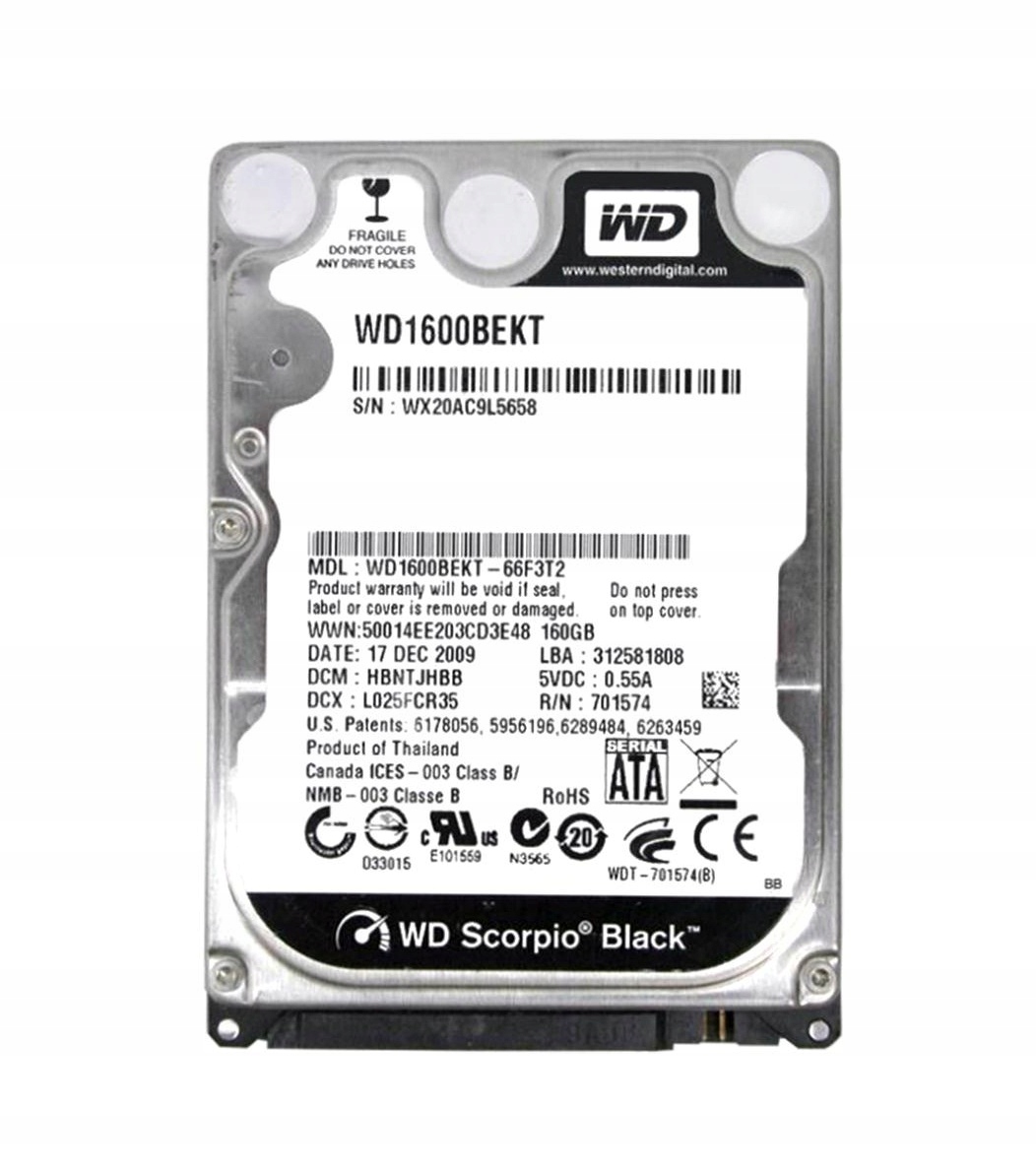 Pevný disk WD1600BEKT 160,00 SATA II 2,5 palca