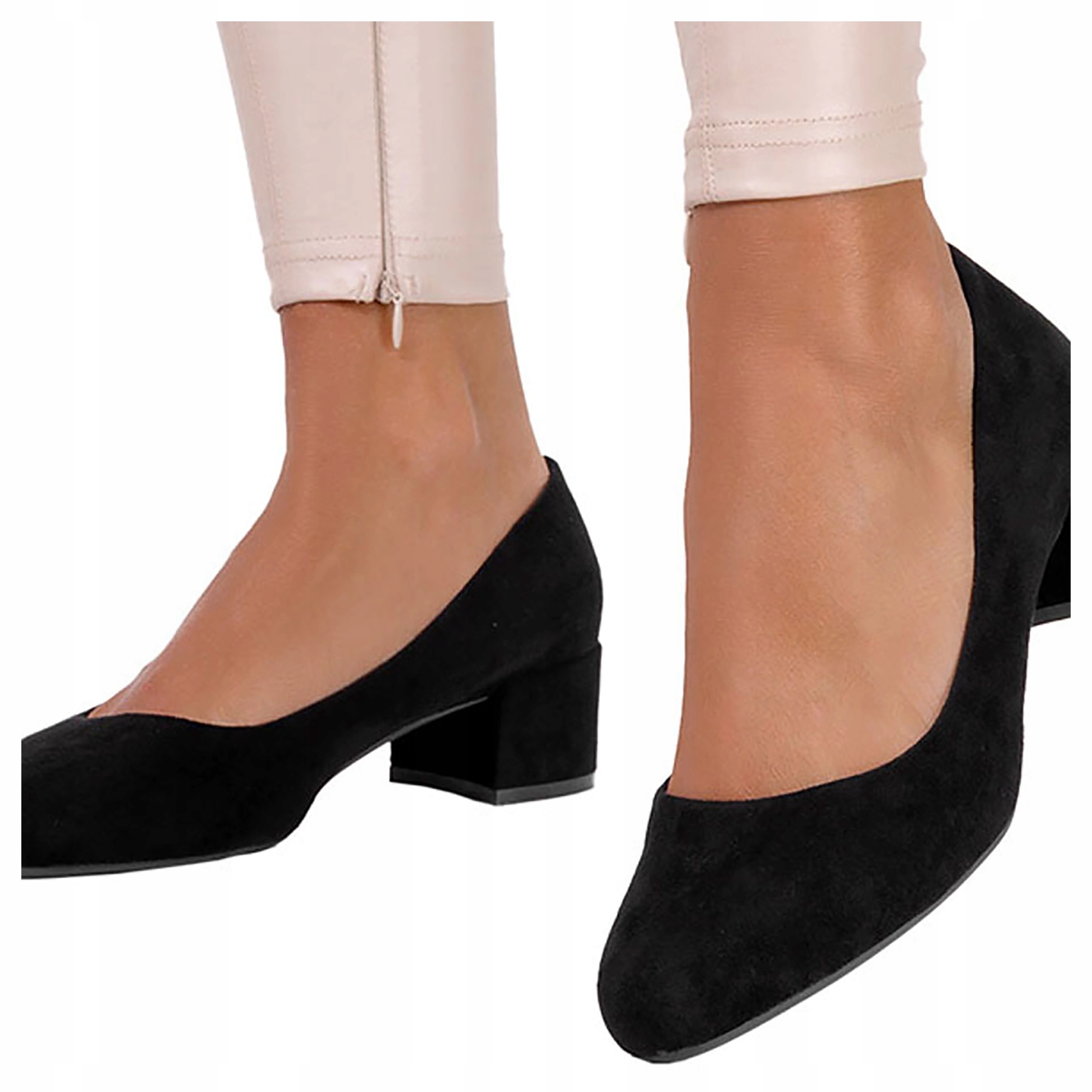 Dámské lodičky Černé Nízký Podpatek Sloupek Kožená Vložka Klasické r 39