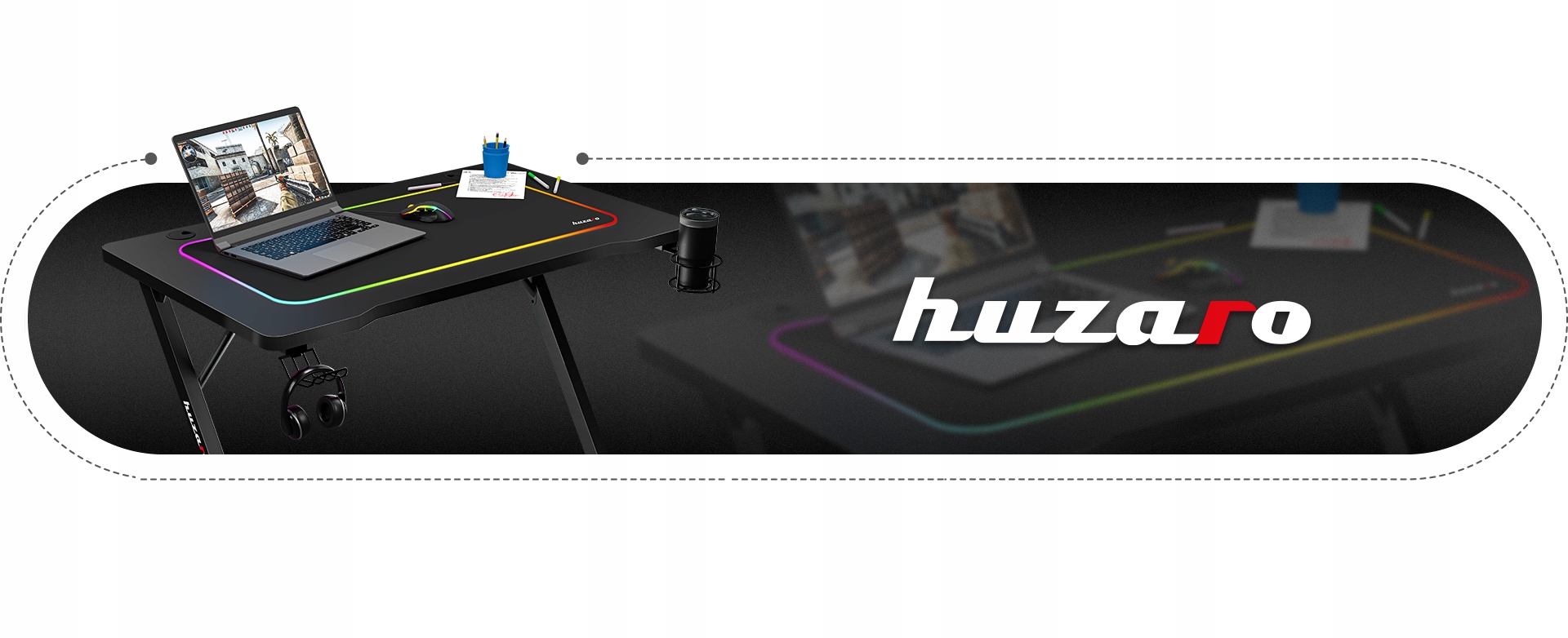 Ігровий стіл геймера, ручки Huzaro Hero, висота місця для ніг: 70 см