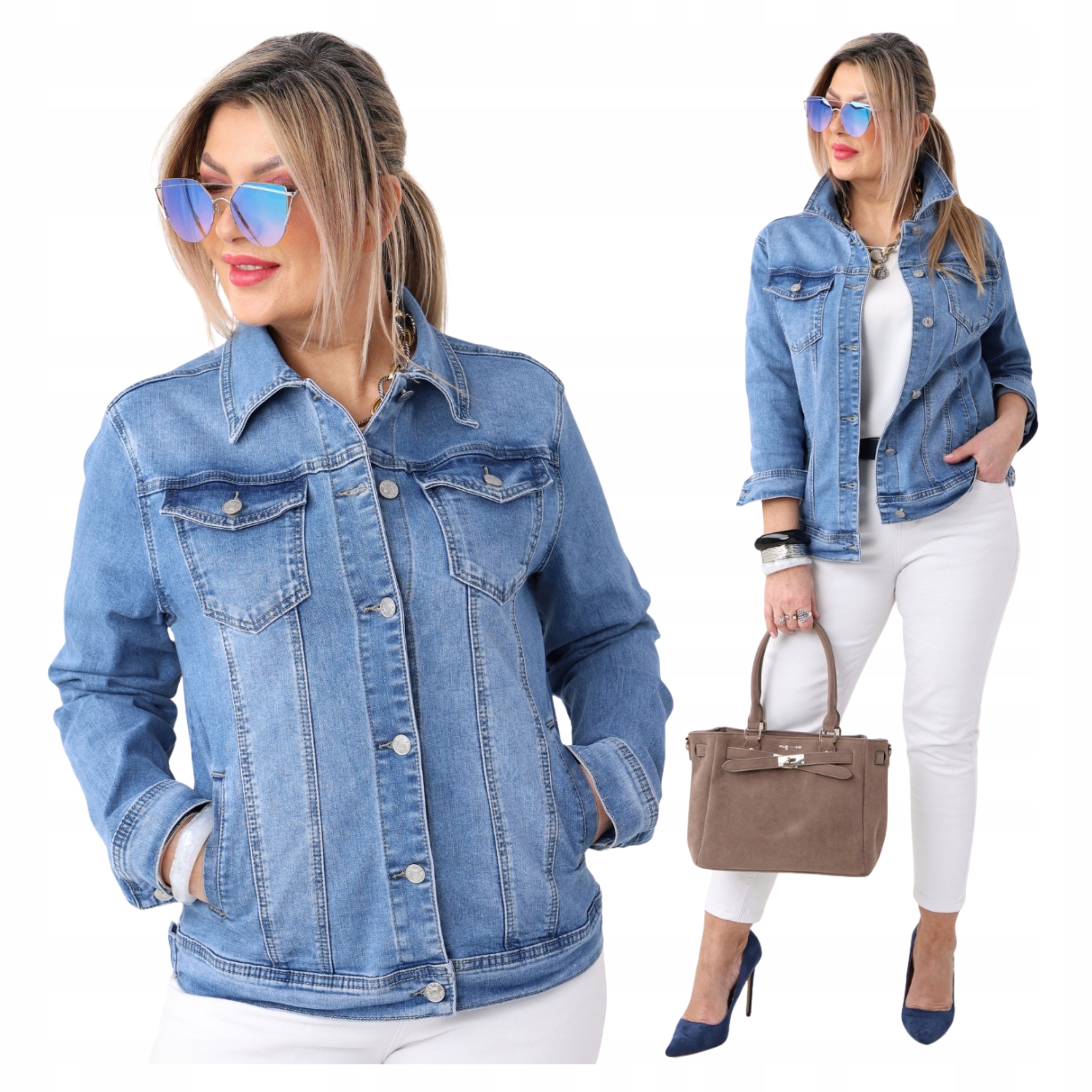 Katana Jeansowa Damska Kurtka Przejściowa Jeans Duże Rozmiary Sportowa