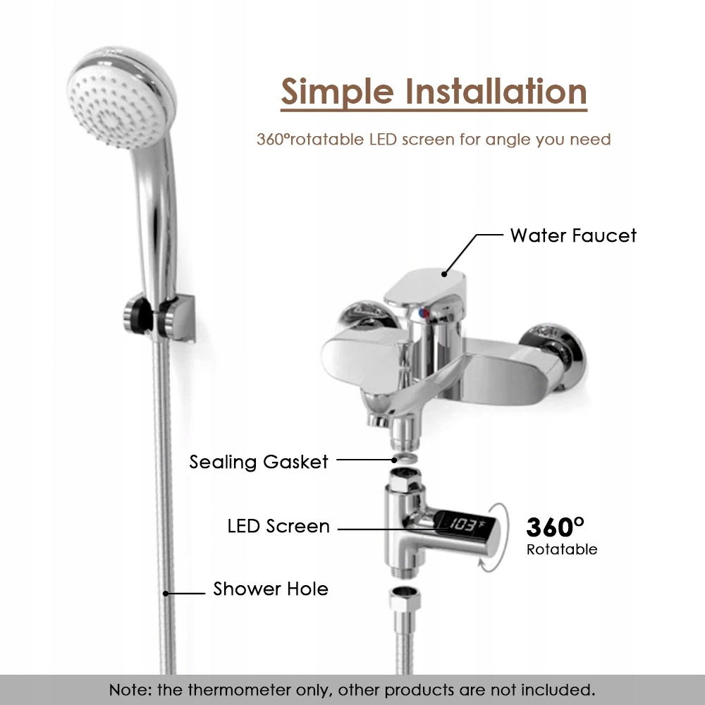 Cyfrowy termometr prysznicowy LED 5~85°C Kolor srebrny