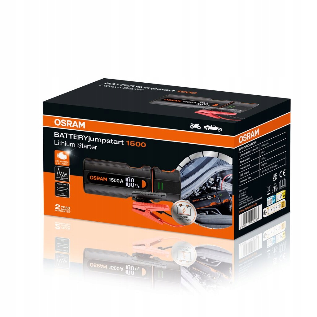 Štartovacie Zariadenie 12000MAH Battery Jump Štart 1500 Osram