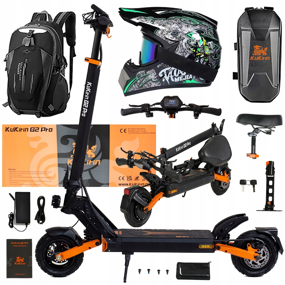 Składany Pojazd Elektryczny Kukirin G2 Pro 1000W 48V 15.6AH 45KM/H +Prezent