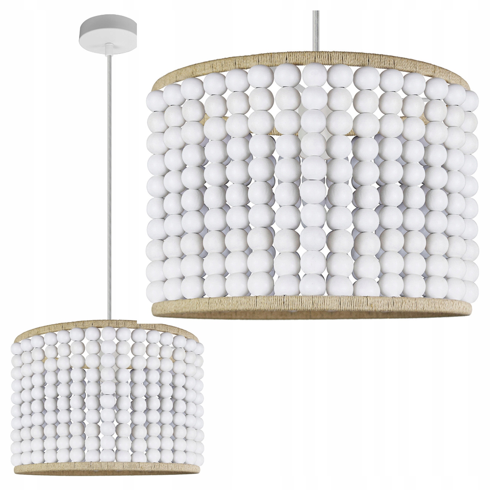 Závěsná nástěnná lampa Dřevěné Korálky Boho Lustr E27 Bílá Ribe