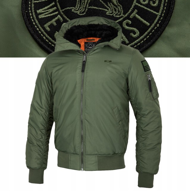 Męska Kurtka zimowa bomberka z kapturem Pitbull Encino wysoka stójką- XXL