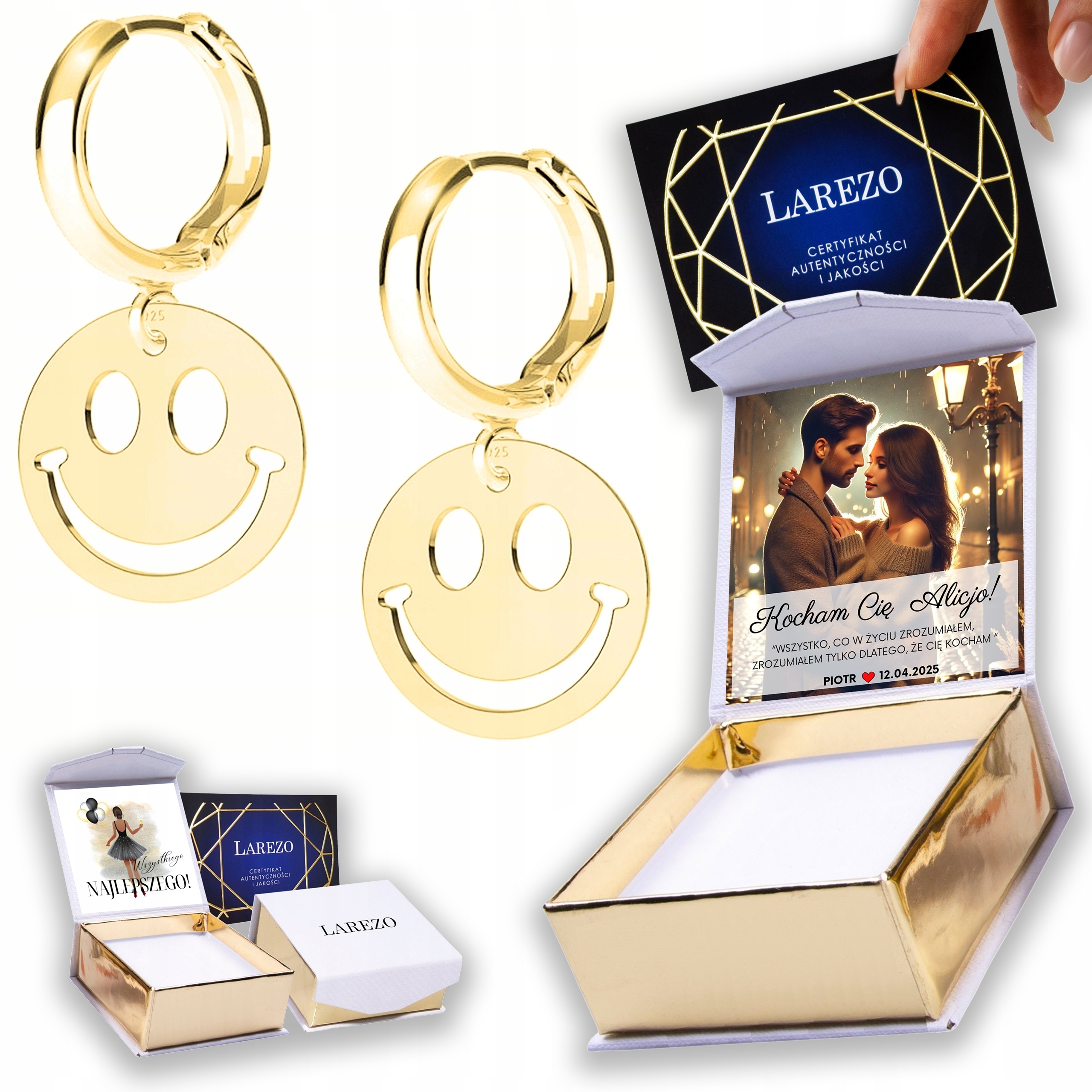 Zlaté Náušnice 925 Emotikony Emoji Plech Smajlík Úsměv Smile Potisk