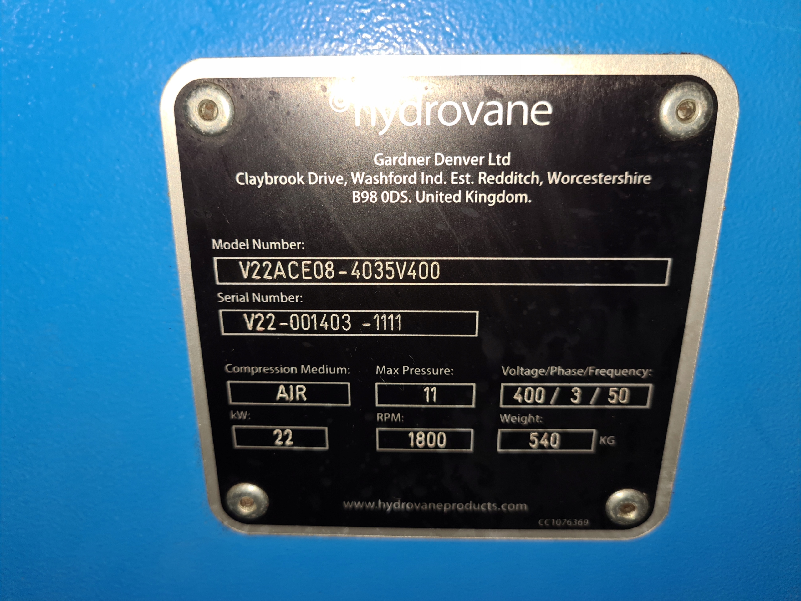 Sprężarka łopatkowa HYDROVANE HV 22 RS, 22 kw Typ kompresor olejowy