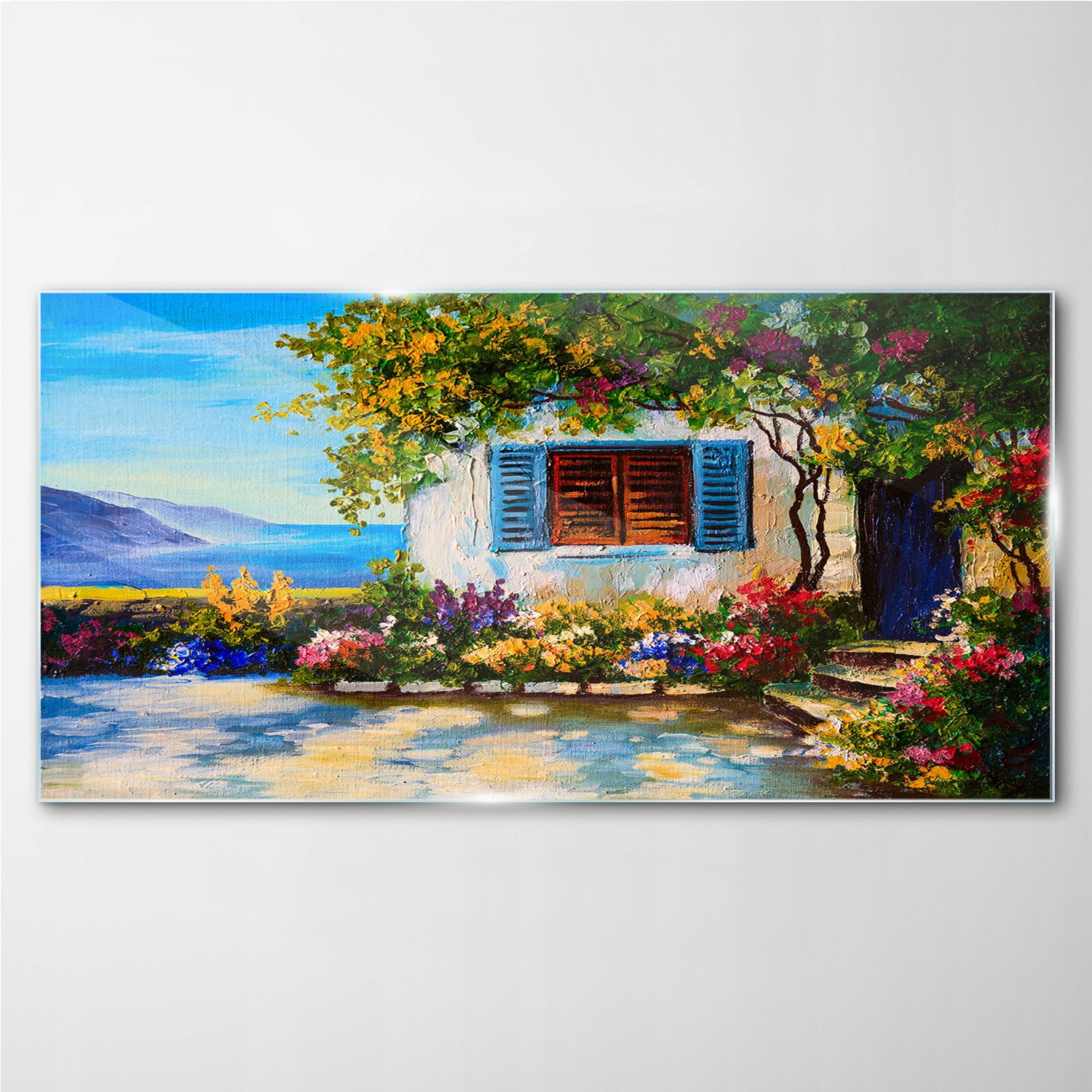 

Szklany obraz na ścianę Kwiaty morze niebo 140x70