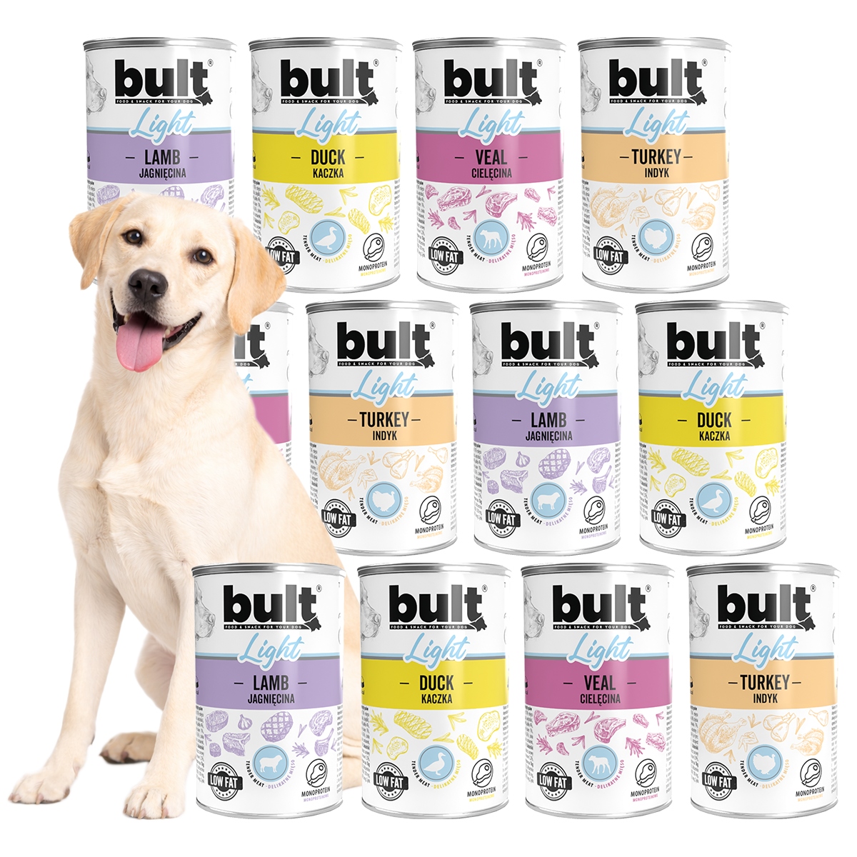 Levně Vlhké Krmivo Pro Psa Bult Light MIX Chutí 12x400g Plechovka Set