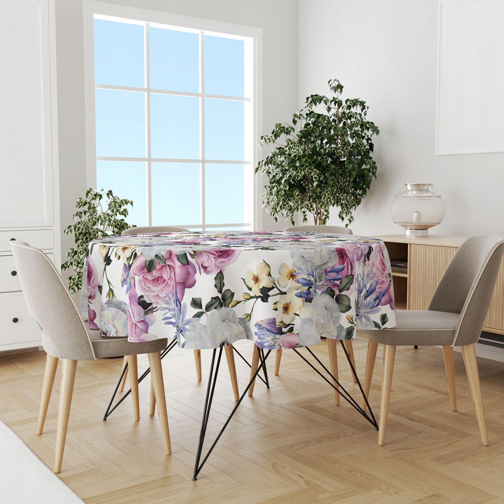 OBRUS OKRĄGŁY NA STÓŁ DEKORACYJNY 140 CM PLAMOODPORNY KOŁO WZÓR KWIATY 010 Typ obrus