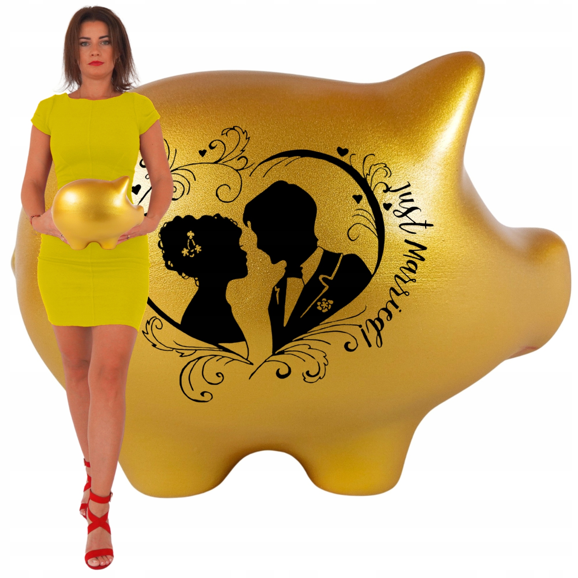 Pokladnička prasátko velká jménem nápis zlatá velká na rozbití prostorná XL