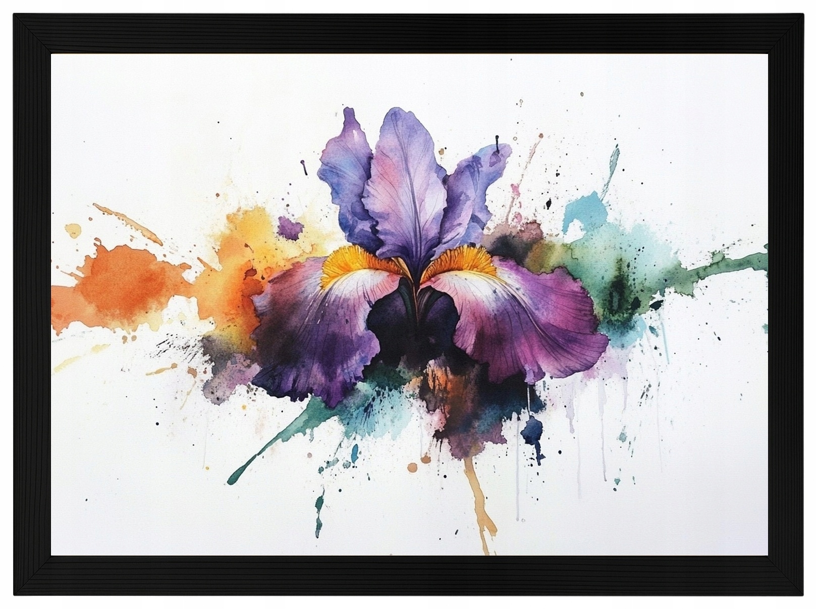Plakát Rámeček Dřevo Akvarel Příroda Květ Fialový Irys Splash 100x70