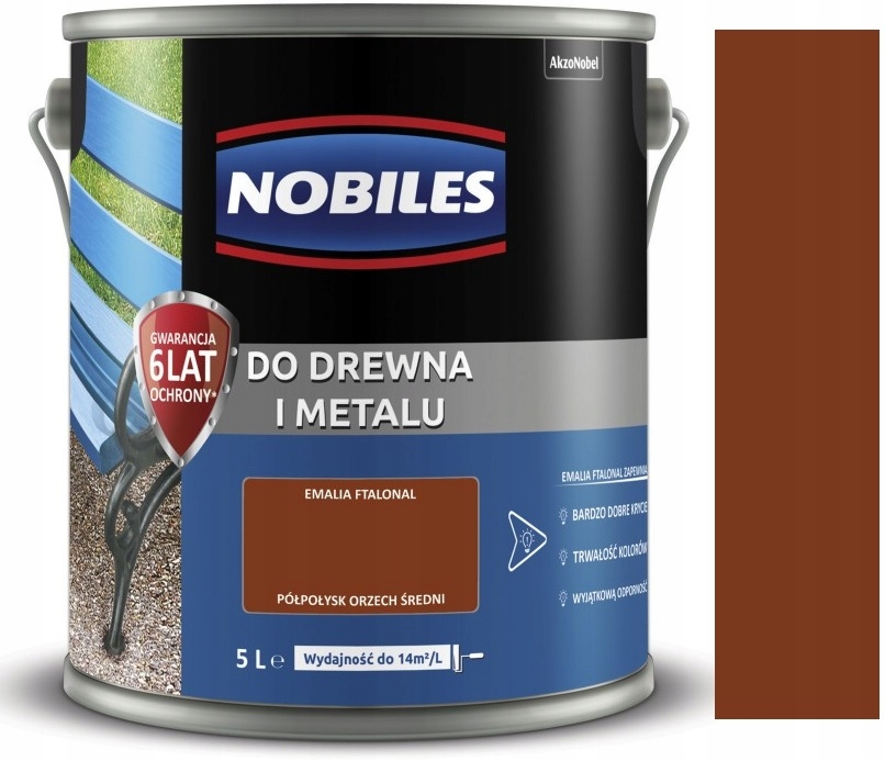 Nobiles Ftalonal Farba Do Drewna I Metalu Orzech Średni Półpołysk 5L