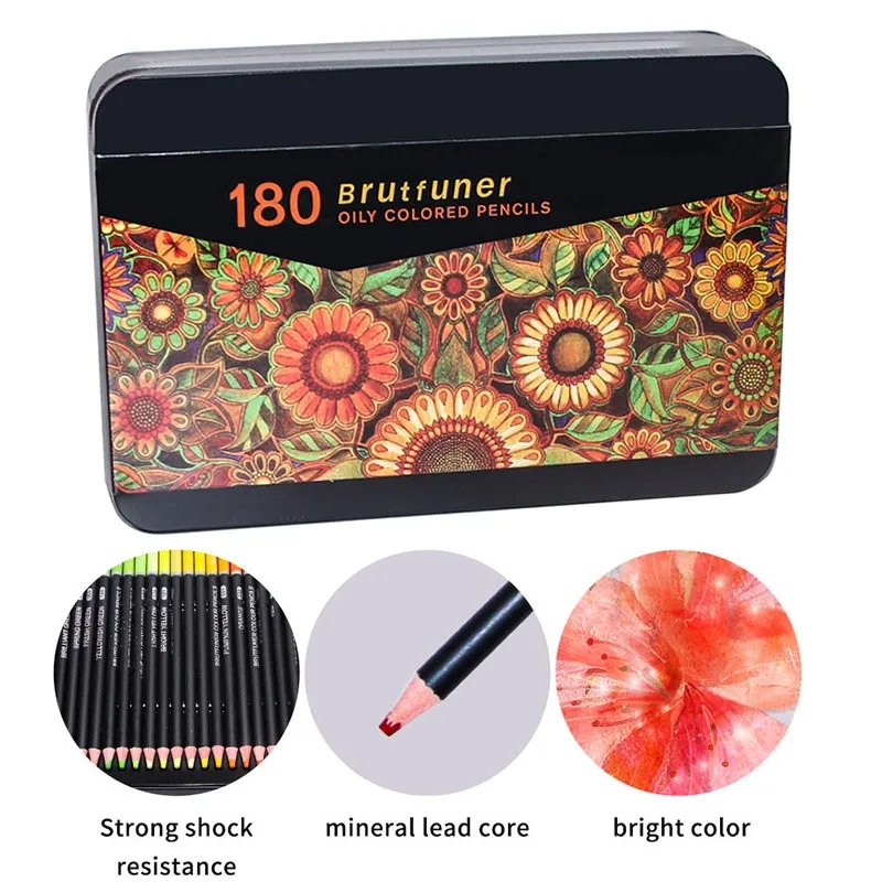 Brutfuner 72/120/180 Professional Oil Color Pencils Crayons Tin Box Set  14841837875 