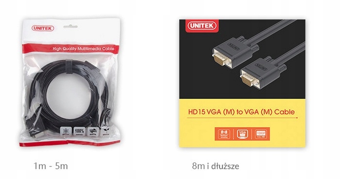 UNITEK PRZEWóD PREMIUM VGA HD15 M/M 1M (Y-C511G Model Y-C511G