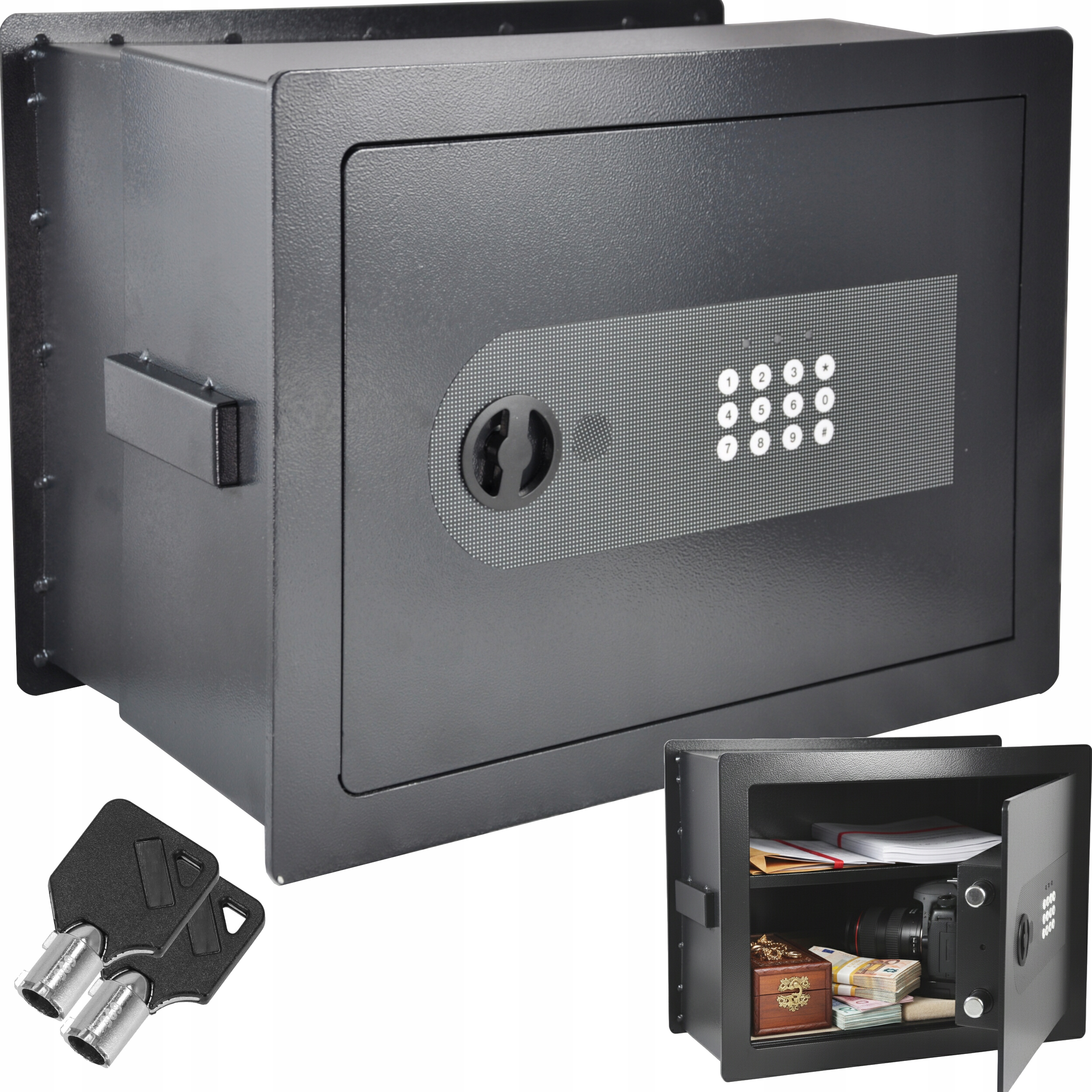 Sejf Ścienny Do Wmurowania Zabudowy Na Kod Z Regulacją Głębokości 12-22L