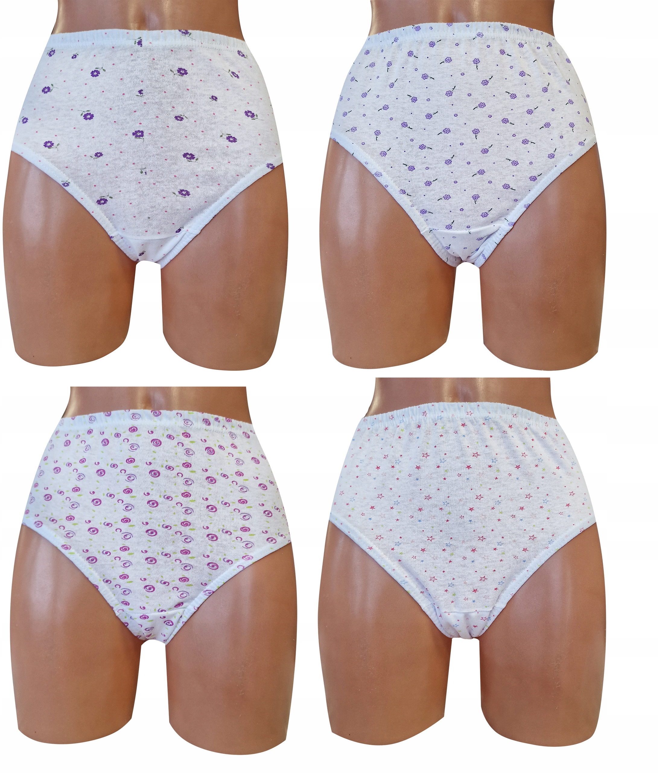 4x MAJTKI DAMSKIE BAWEŁNIANE BIAŁE KWIAT XL