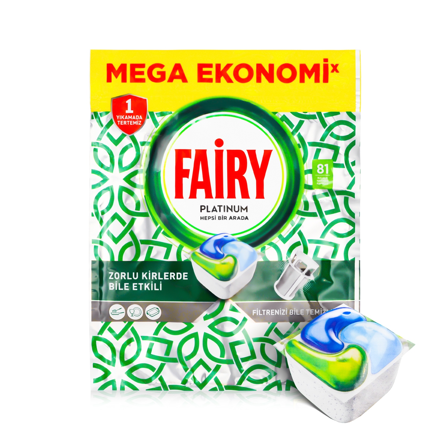 Levně Účinné kapsle do myčky nádobí Fairy Platinum megapack 81 ks mastnota špína