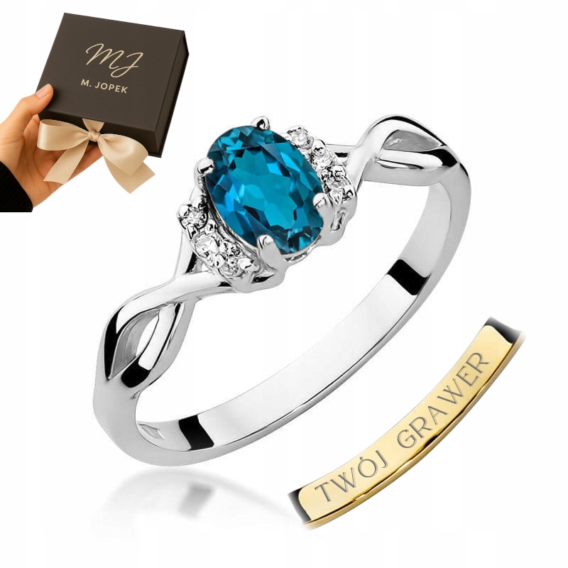 Prstýnek Z Bílého Zlata 585 S Topazem A Diamanty O Hmotnosti 0,50 Karatu, Gravírování M. Jopekem