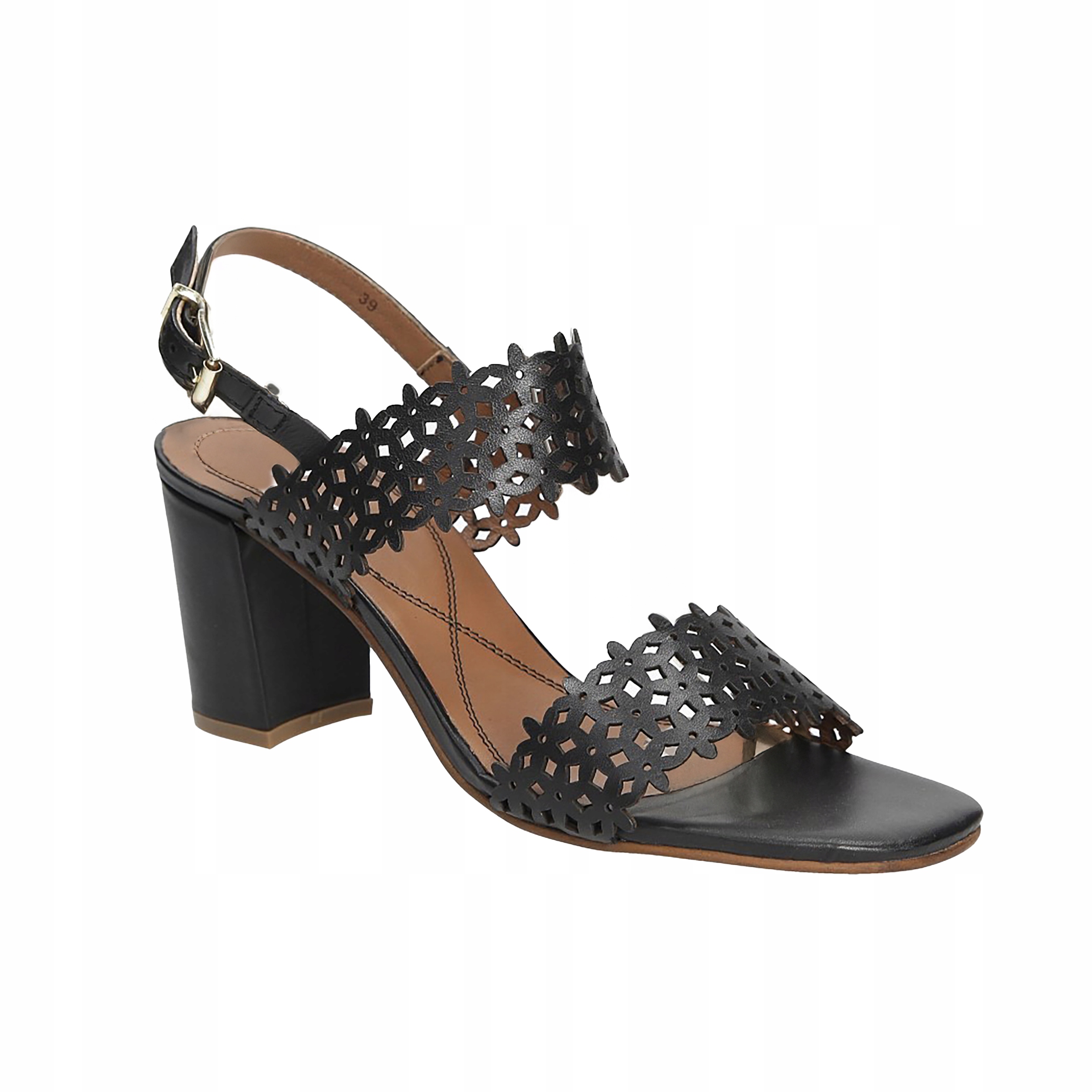 Ažurové Kožené Sandály Na Podpatku New 39