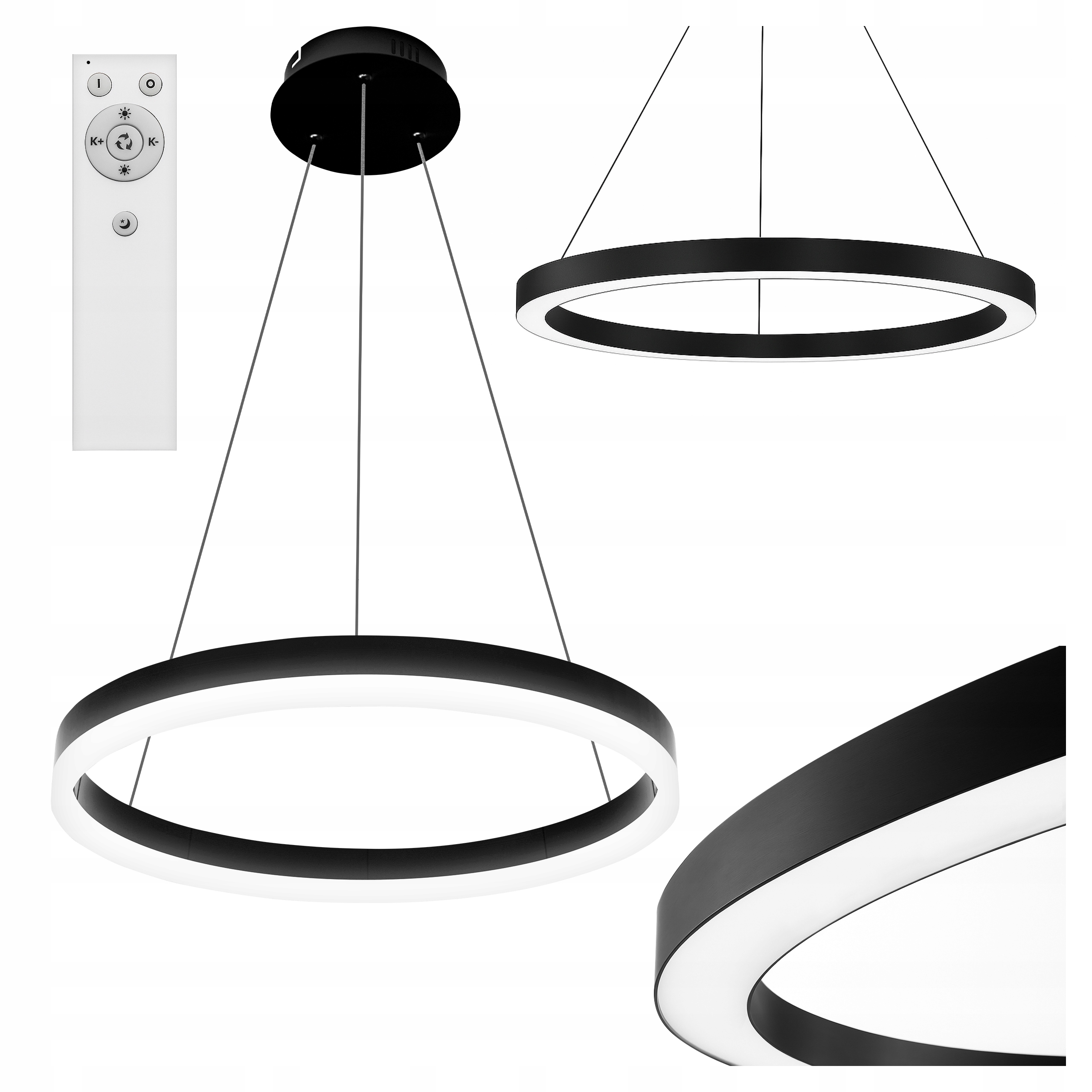 Závěsná Led lampa lustr Ring 40 cm 22 W 3CCT 3000-6500K černá Xudo dálkový ovladač