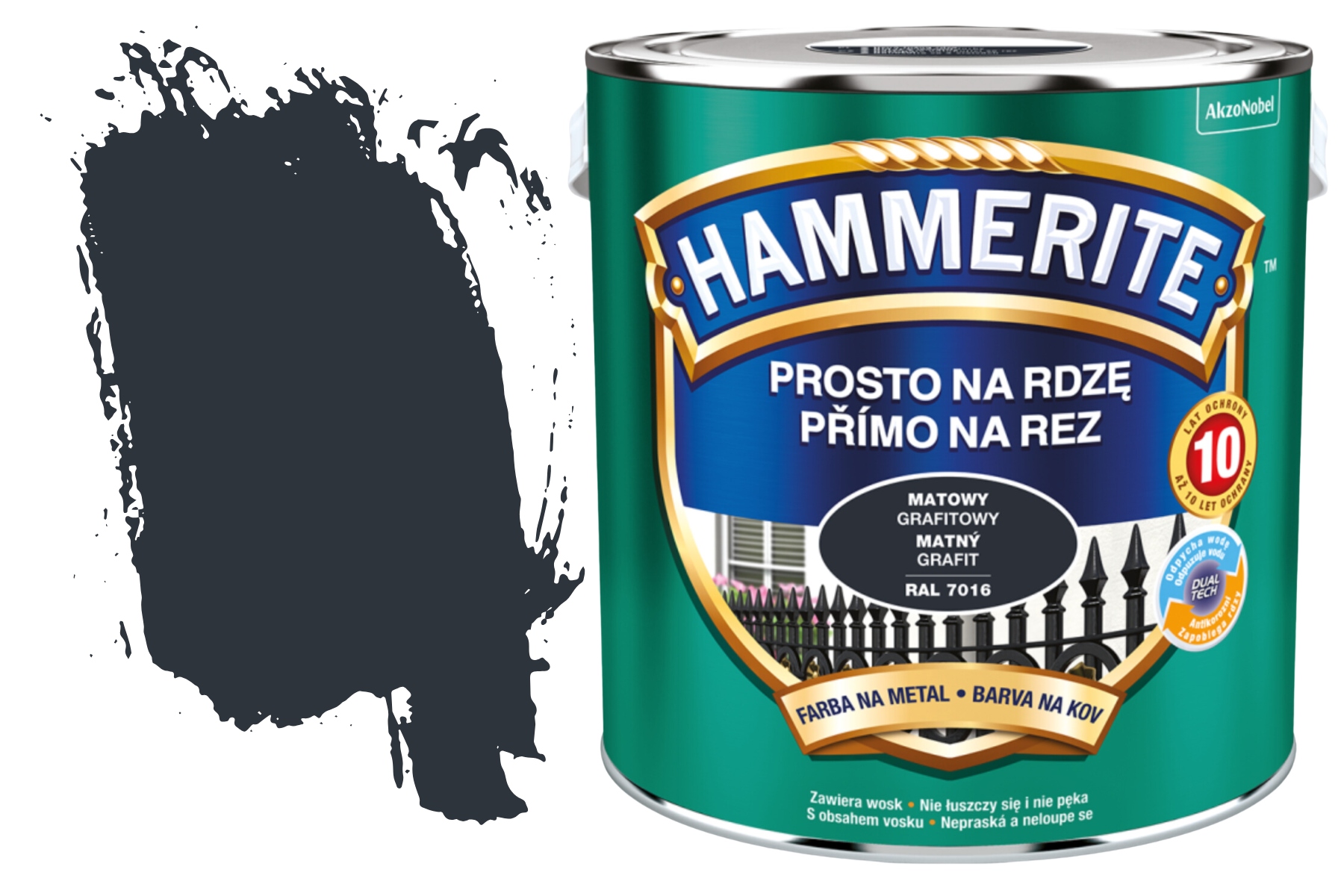 Hammerite do Metalu gruntoemalia Antykorozyjna Na Rdzę Grafit Mat Ral 7016