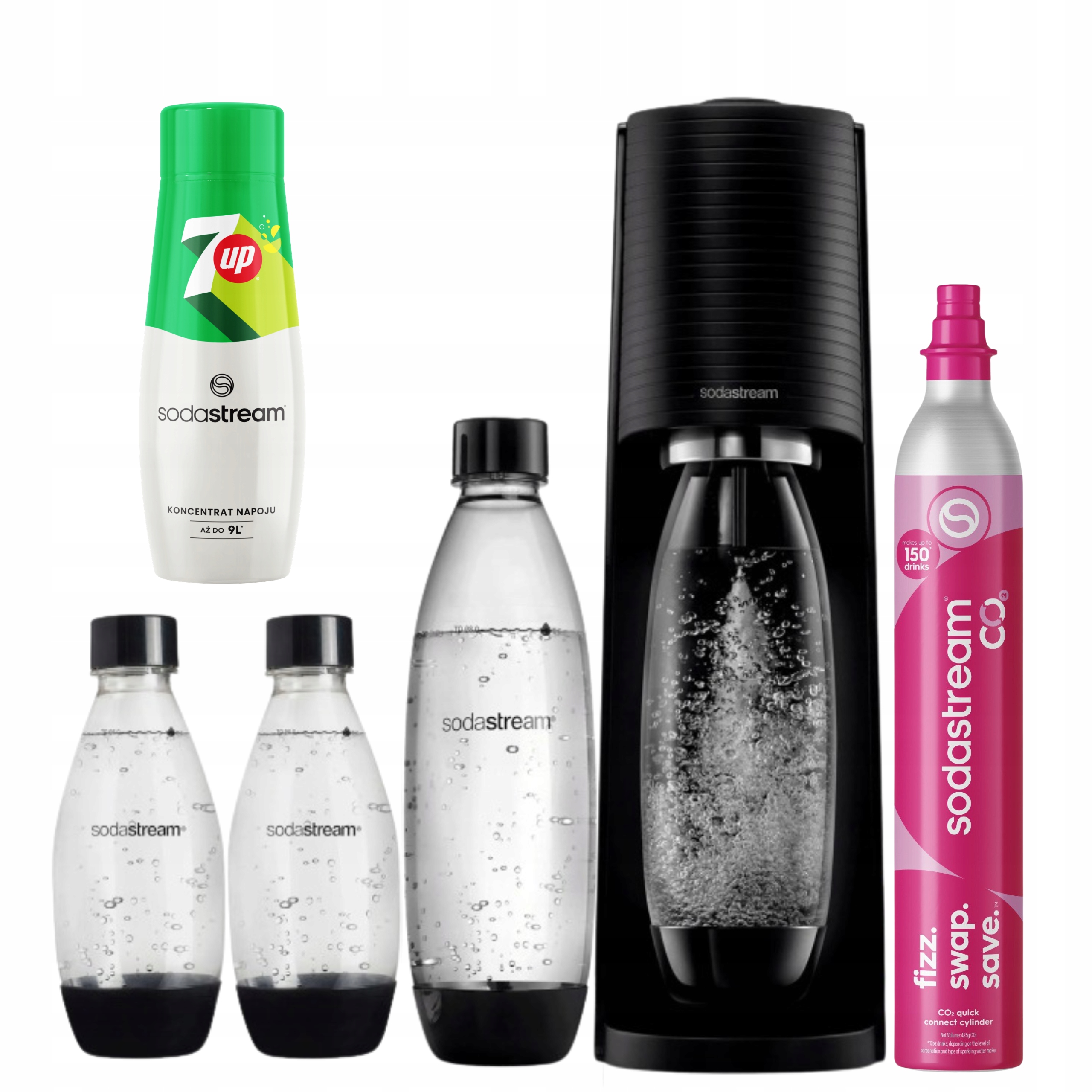 Saturátor SodaStream Terra čierny 3 fľaše 7up bombička s CO2 plynom