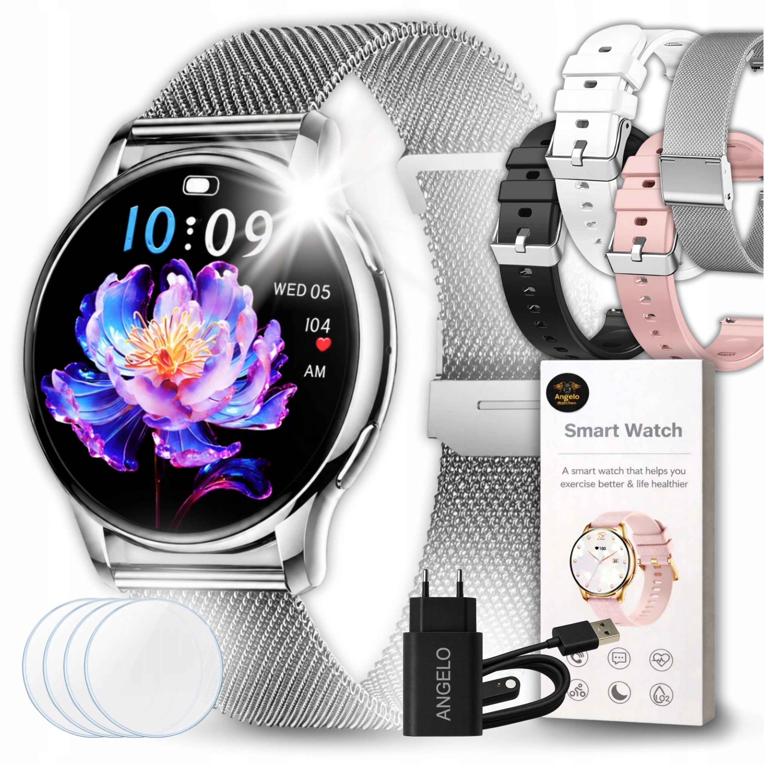 Smartwatch Damski Amoled Ciśnieniomierz Rozmowy Sport Menu Polskie 4 Paski
