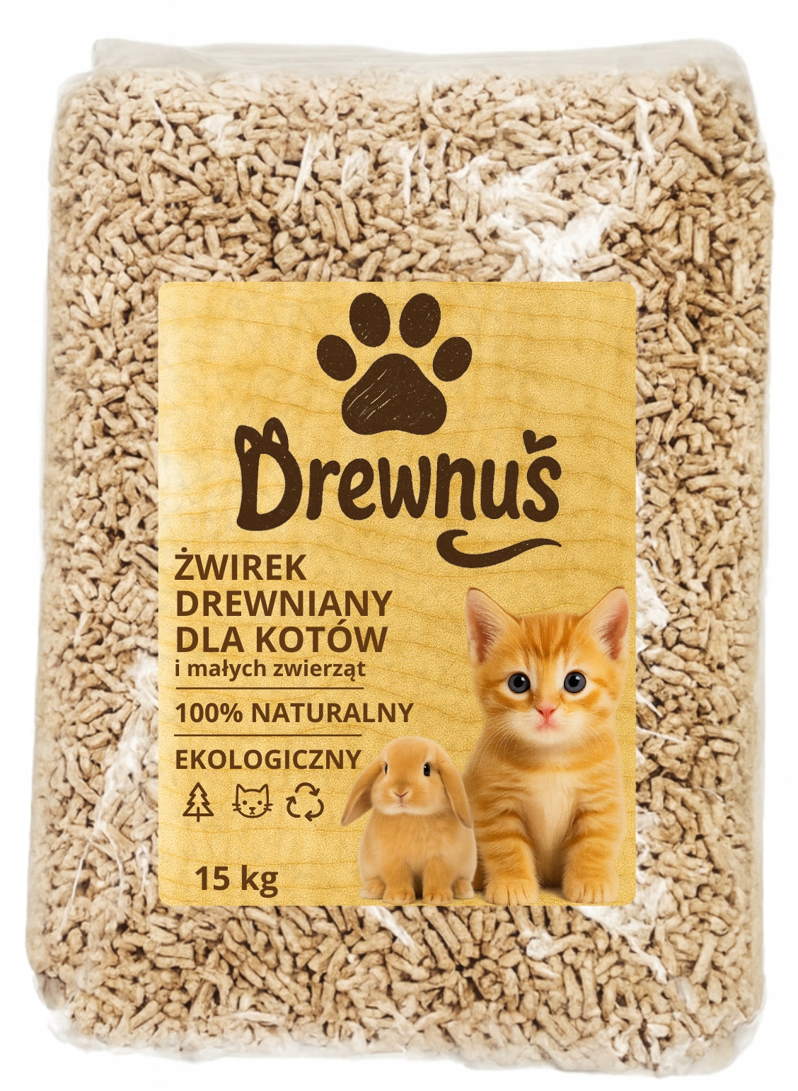 Żwirek drewniany pellet 15kg dla kota królika gryzoni naturalny 6mm Drewnuś