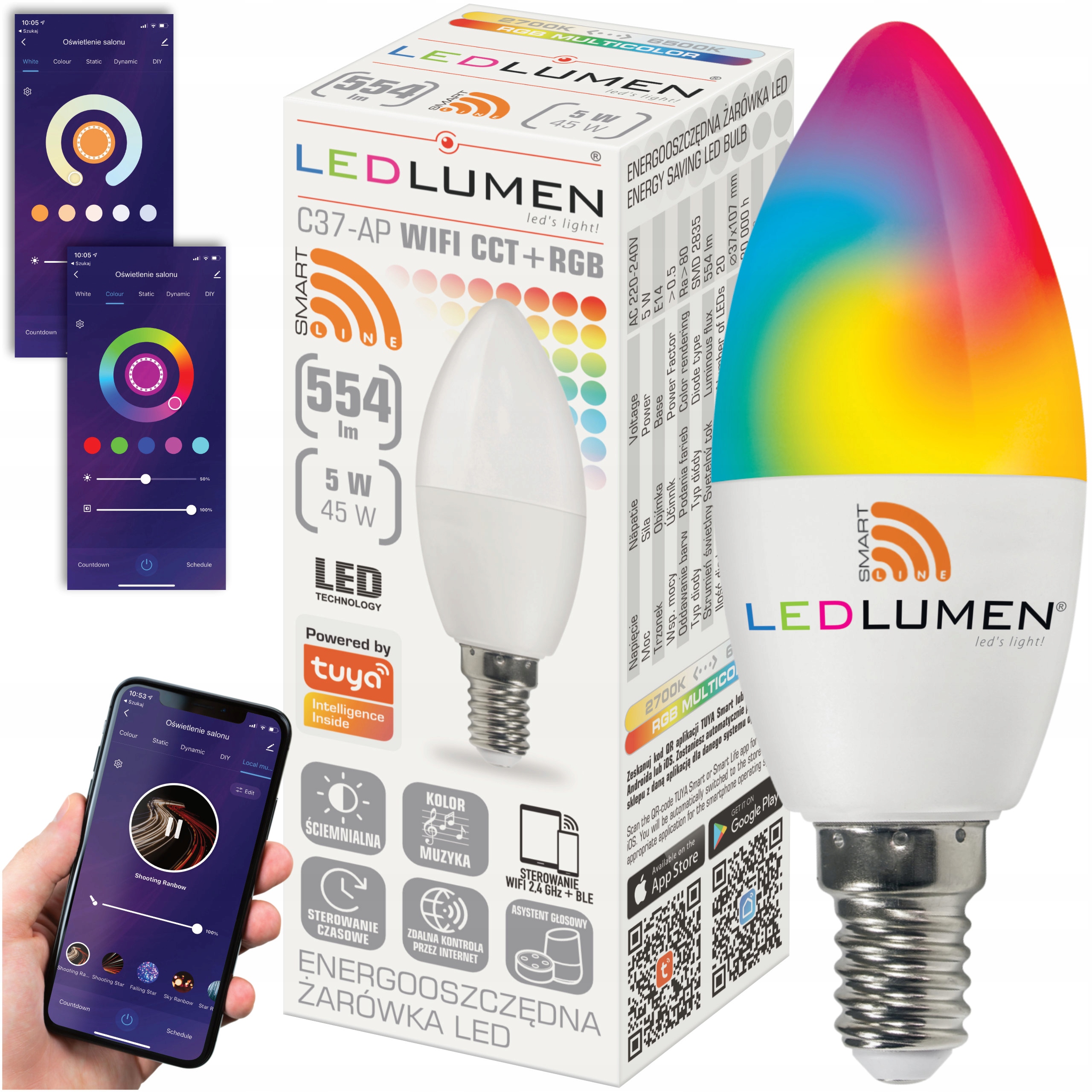 

Żarówka Led E14 5W Rgb+cct Wifi Tuya Smart Life