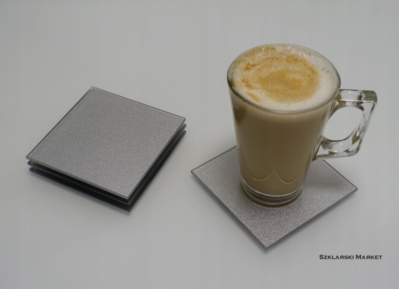 

Podkładka szklana pod kubek srebrna 10x10 cm