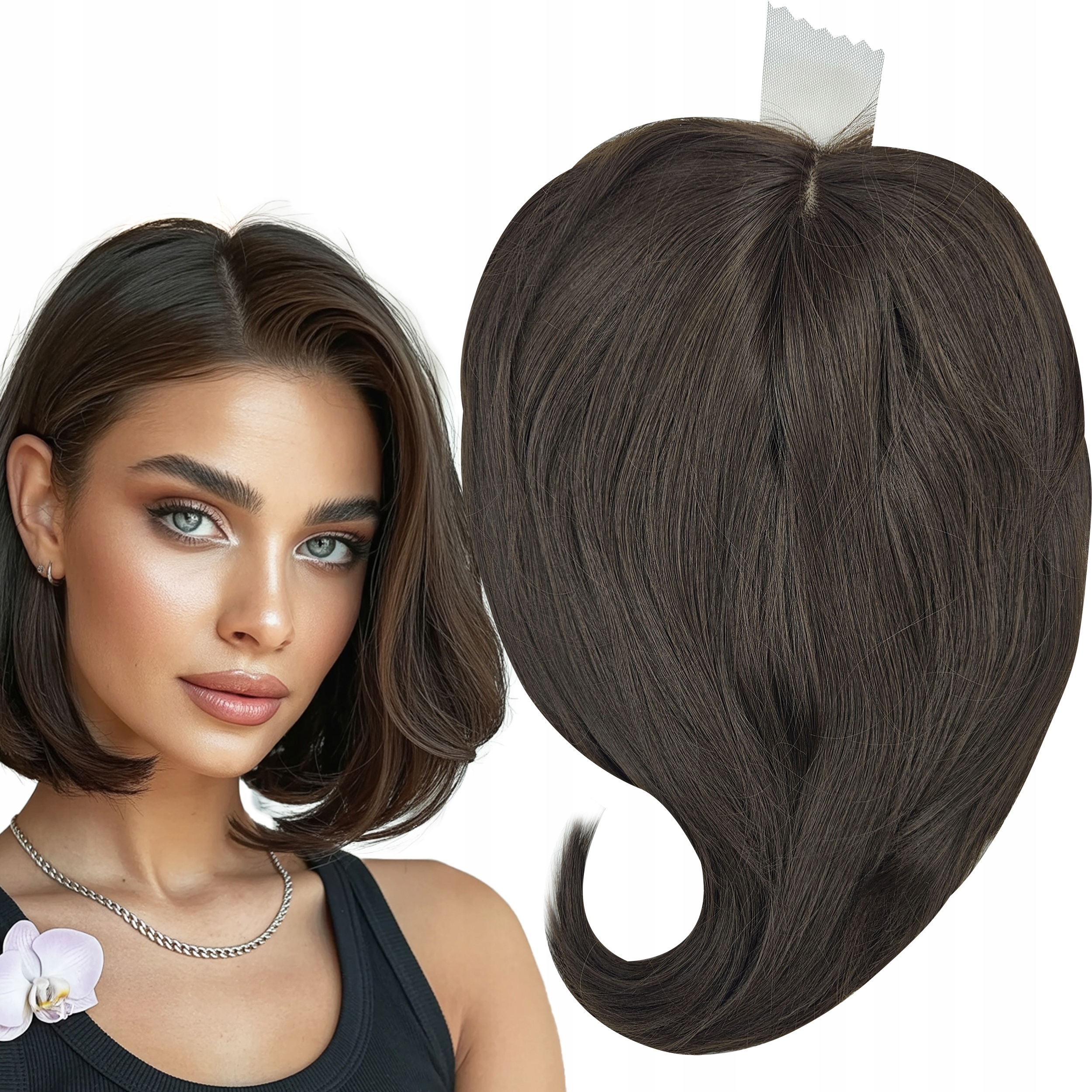 Topper Tupet Pełne Uzupełnienie Włosów Syntetyczne Clip In Brąz 40cm #6Q