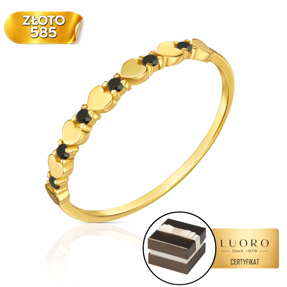 Prstýnek 585 14K Srdce Černé Zirkon Jemný R11