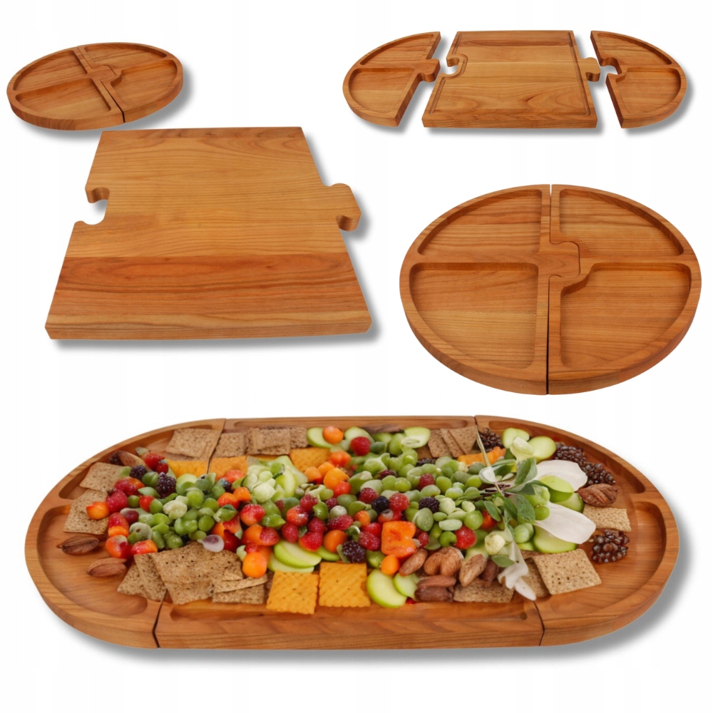 Deska z třešní na servírování oválná puzzle 3 prvky elegantní