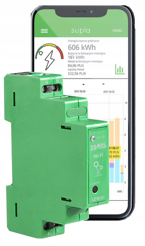 MONITOR ENERGII ELE. SUPLA 1-FAZ 16A WIFI LEW-01 ZAMEL