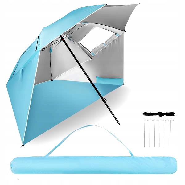 Paraván a plážový slunečník XXL 2v1 240 cm Modrý Praktický Nils