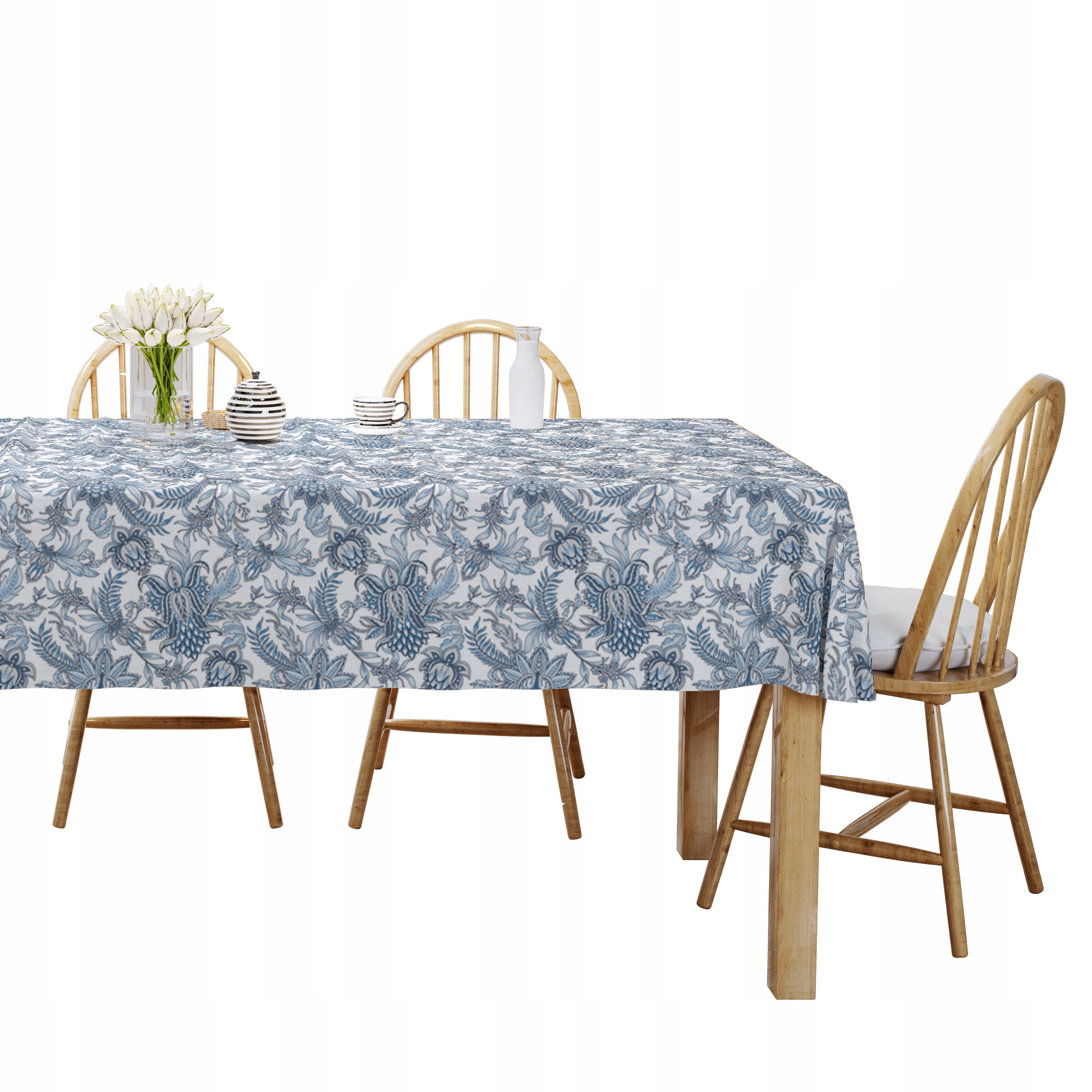 

Obrus bawełniany 140x220 kwiaty liście niebieski