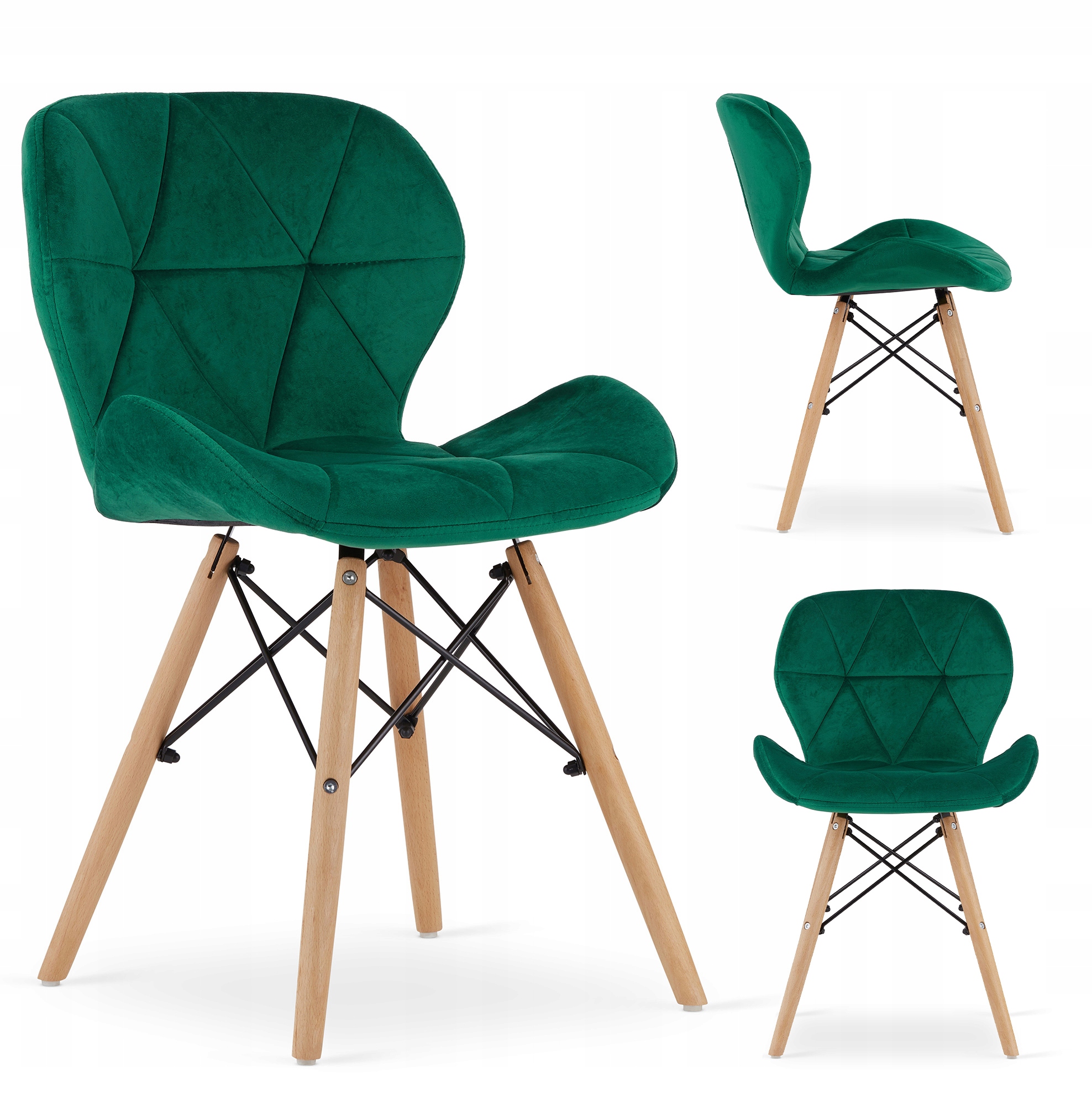 Krzesło Tapicerowane Welur Velvet Do Salonu Jadalni Welurowe Zielone Elva