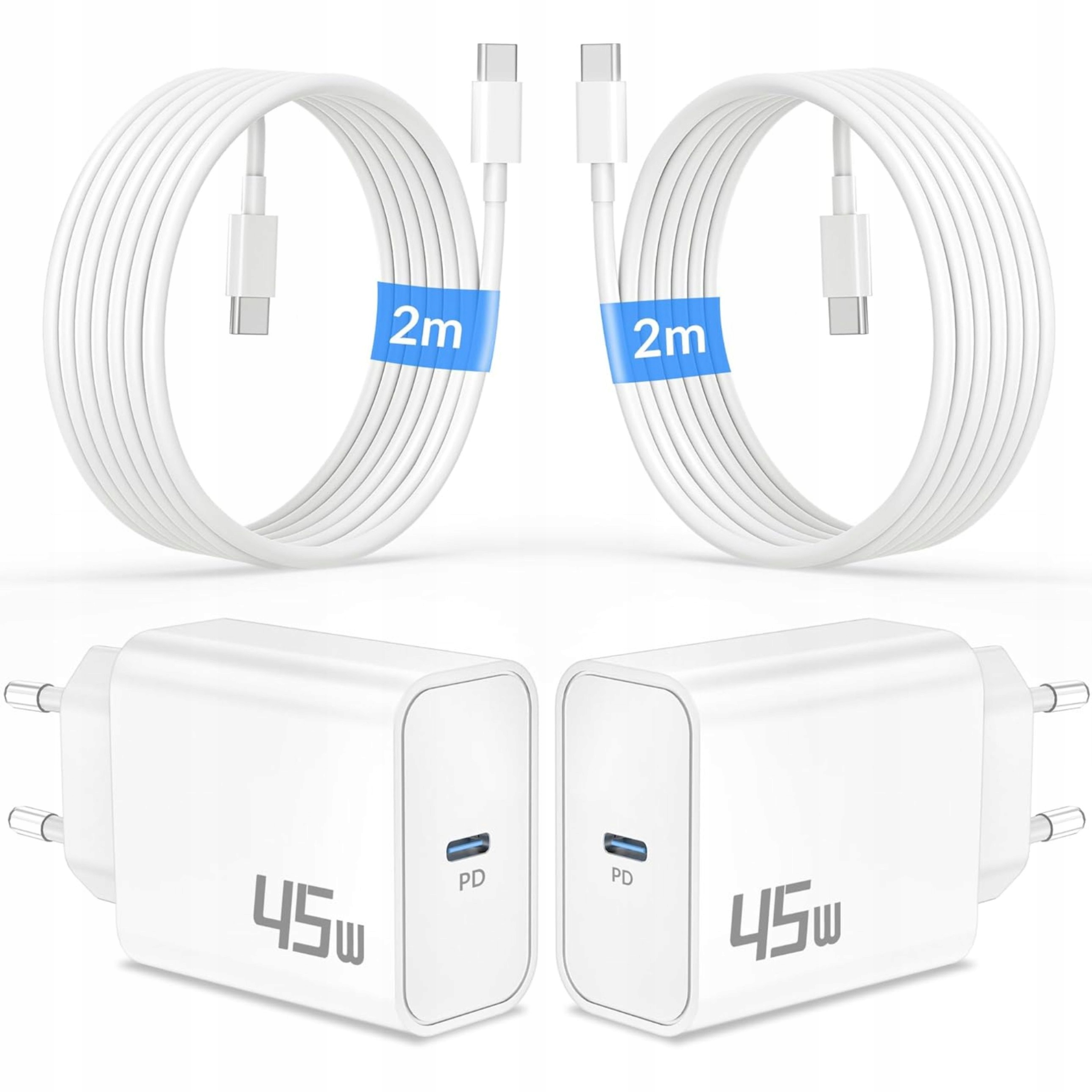 Ładowarka Usb-c 45W Fast Charge 2x Kabel Usb-c 2m iPhone Samsung
