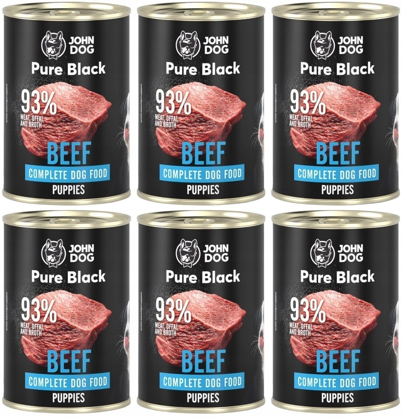 Levně John Dog Pure Black Junior hovězí 6 x 400 g