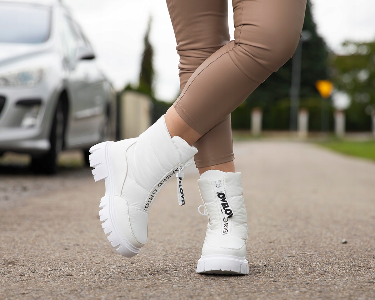 BUTY ZIMOWE obuwie Trapery na platformie Ocieplane zima Śniegowce damskie Ocieplenie tak