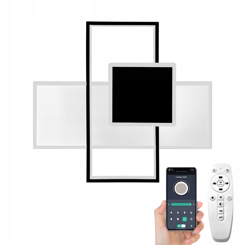 LAMPA SUFITOWA LED KWADRAT ŚCIEMNIALNA NOWOCZESNA DO SALONU Z PILOTEM APP