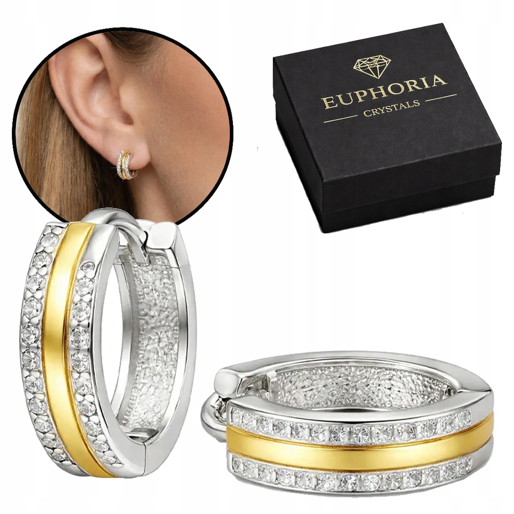 Kolczyki Obrączkowe Kółka z Cyrkoniami Dwukolorowe Srebro 925