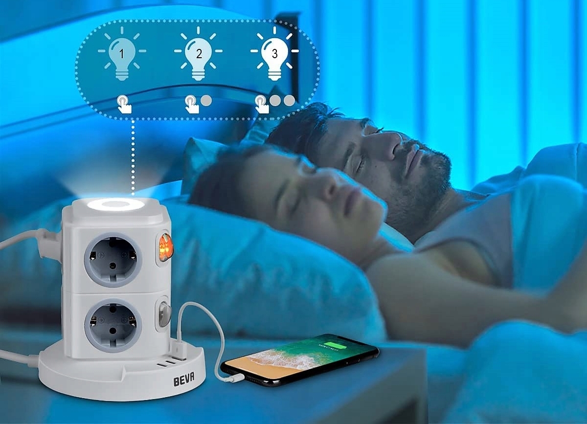 LISTWA ZASILAJĄCA PRZEPIĘCIOWA OCHRONNA 11w1 8 GNIAZDEK + 3 USB LAMPKA LED Model LP758