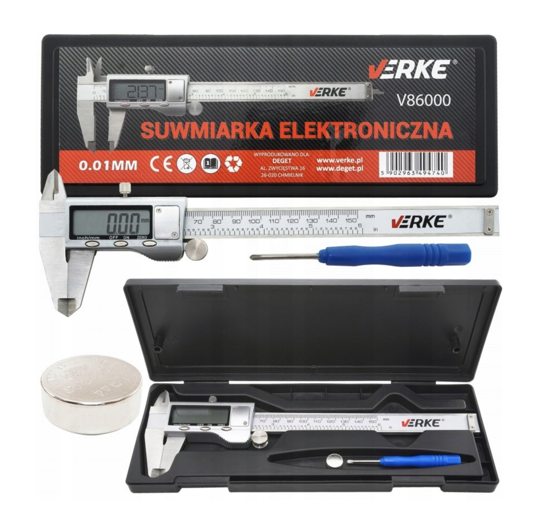 Suwmiarka ELEKTRONICZNA 150MM CYFROWA LCD ŚRUBOKRĘT WALIZKA METALOWA ZESTAW