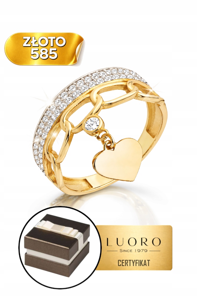 Prstýnek 585 14K Se Závěsným Srdcem Z Zirkony, Masivní, R14