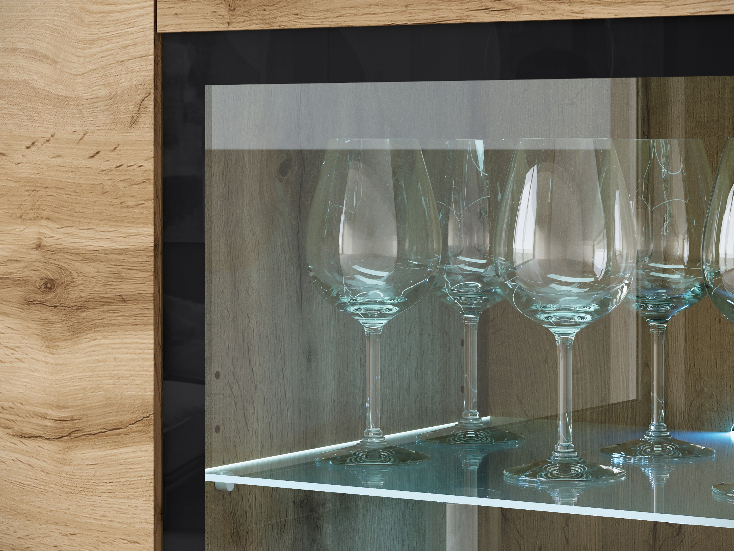 Nowoczesna szeroka witryna, highboard, komoda VERA 120 cm, szklane półki