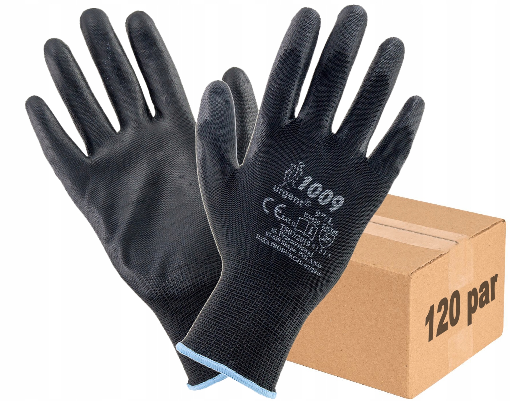 Rękawice Ochronne Urgent 1009 Elastyczne Pu Czarne Bezszwowe 8