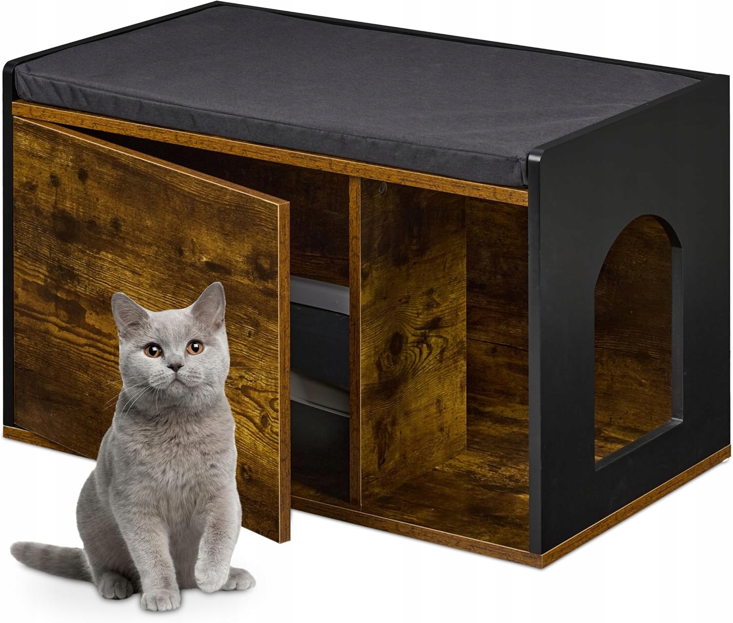 Levně Domeček pro kočky Kočičí Toaleta Skříňka pod televizi Regál Police se sedákem 3v1