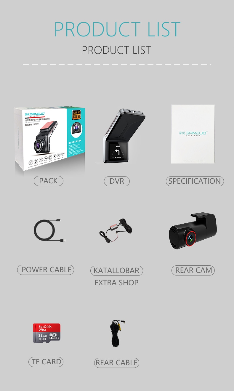 Rejestrator jazdy 2-calowy ekran HD z noktowizorem szerokokątnym Marka bez marki